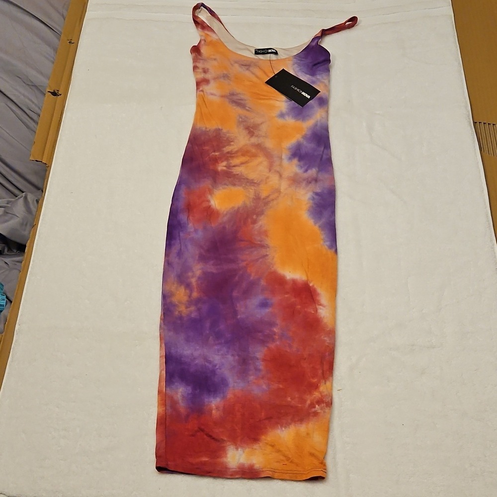 Fashion Nova Orange Purple Red Tie‎ Dye Maxi Dress Sleeveless Rayon Pullover XS